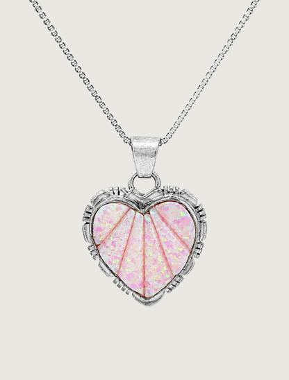 Sterling Silver Med. Pink Opal Heart Pendant
