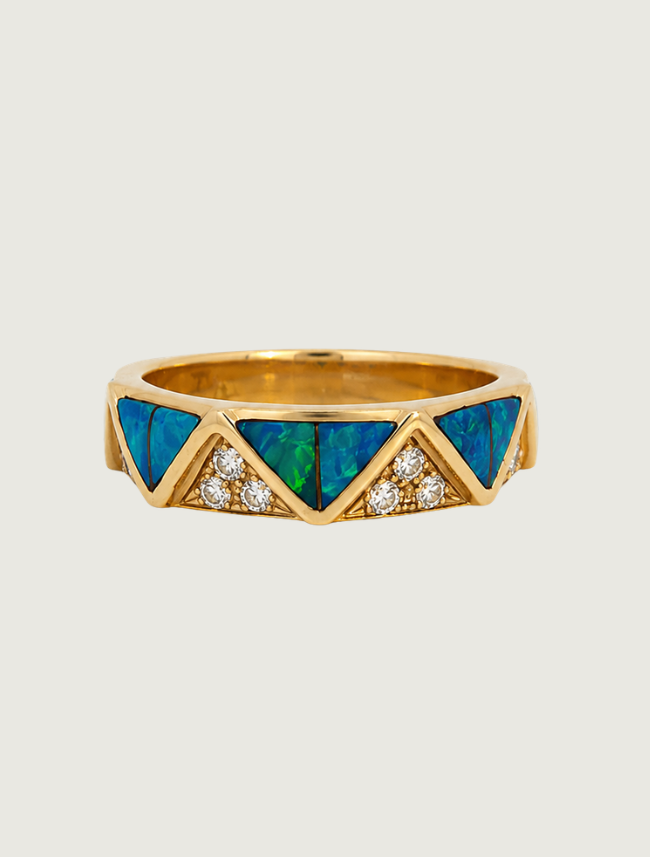14K Yellow Gold Opal Inlay & Diamond Ring