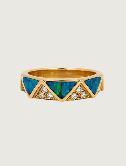 14K Yellow Gold Opal Inlay & Diamond Ring
