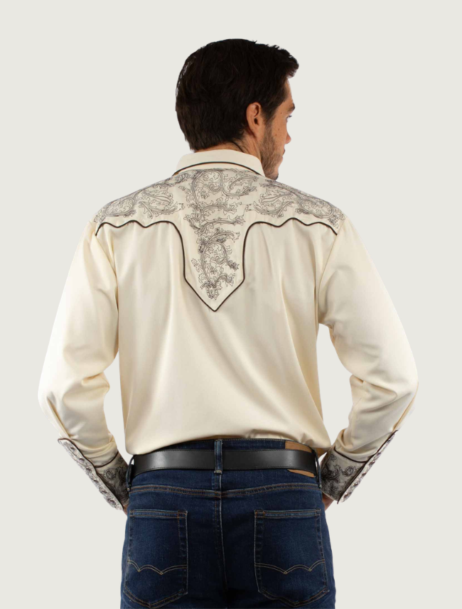 Scully Men's Cream Scroll Embroidered Western Shirt