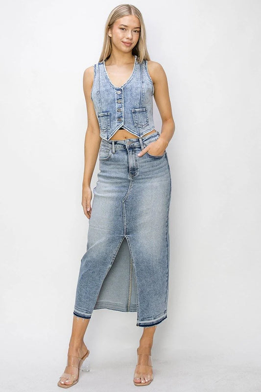 Crop Denim Vest in Acid Light