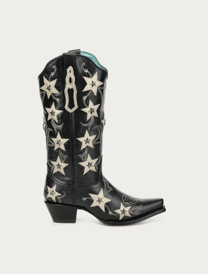 Corral Women's Black Star Overlay & Studs Cowboy Boots