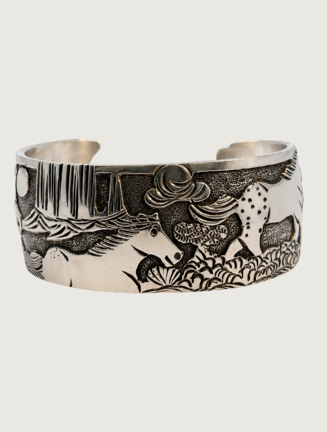 Sterling Silver Running Horses Cuff Bracelet