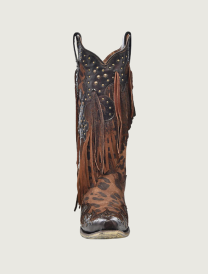 Corral Leopard Print Cowgirl Boots with Fringe