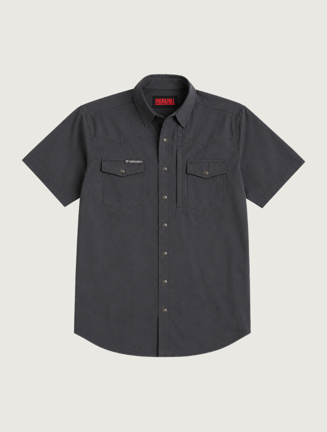 Rock & Roll Denim men's Nylon TEK solid core short sleeve shirt in black, front view