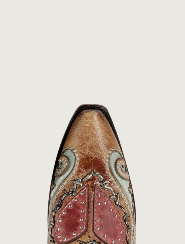 Corral Heart Inlay, Studs, & Woven Barbed Wire Cowgirl Boots