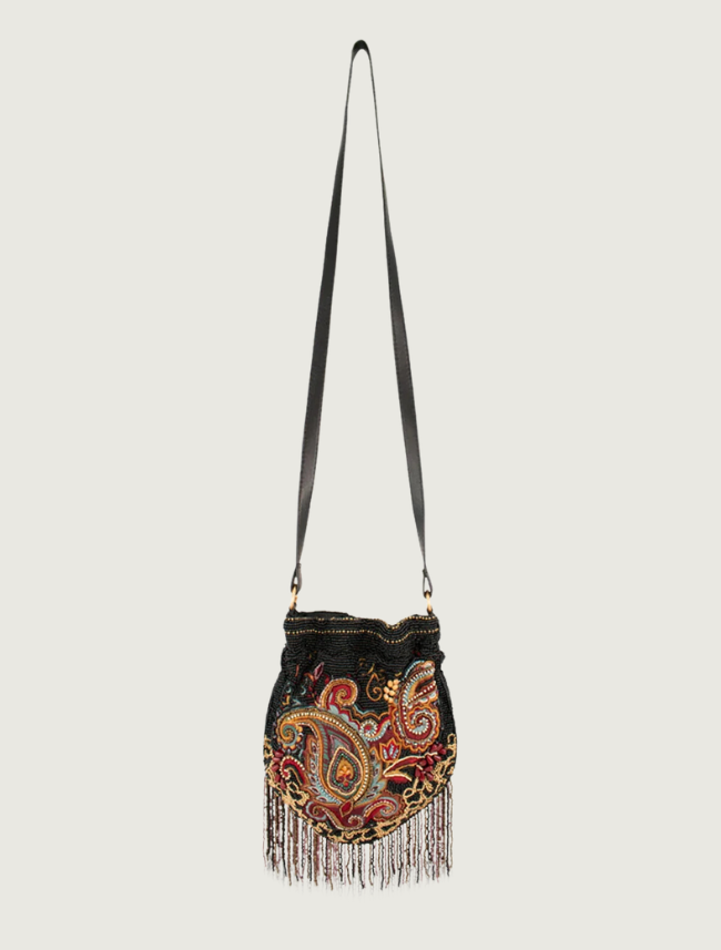 Mary Frances In the Groove Paisley Fringe Crossbody Handbag