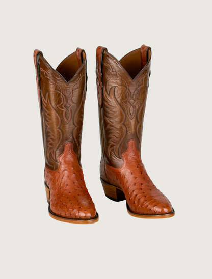 Tony Lama Kenway Brandy Full Quill Ostrich Cowboy Boots, 13"