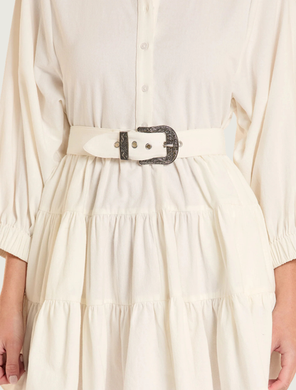 Rock & Roll Buckle Tiered Mini Dress
