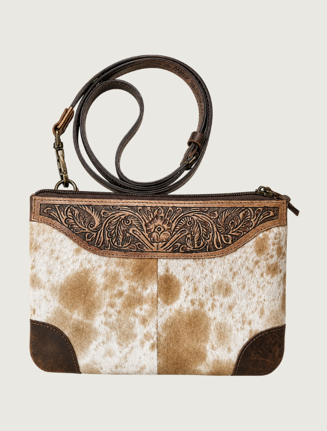 Mavericks Cowhide Crossbody Bag with Tooled Leather Accents