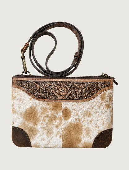 Mavericks Cowhide Crossbody Bag with Tooled Leather Accents