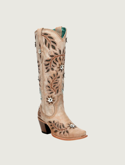 Corral Straw Laser, Flowers & Birds Inlay Cowgirl Boots