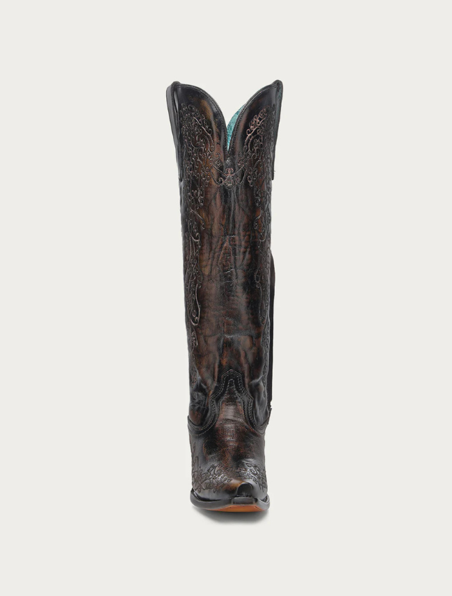 Corral Black & Honey Floral Embroidery Tall Top Cowgirl Boots