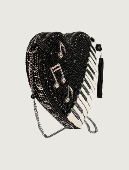 Title: Mary Frances Heart Beat Piano Heart Crossbody Handbag