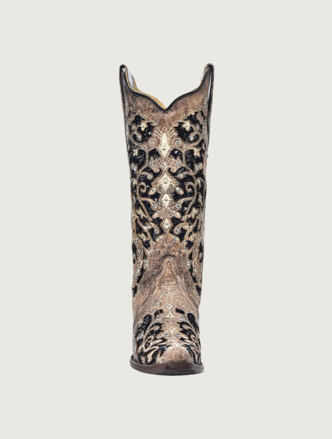 Corral Brown Cowgirl Boots with Black Glitter Inlay & Crystals