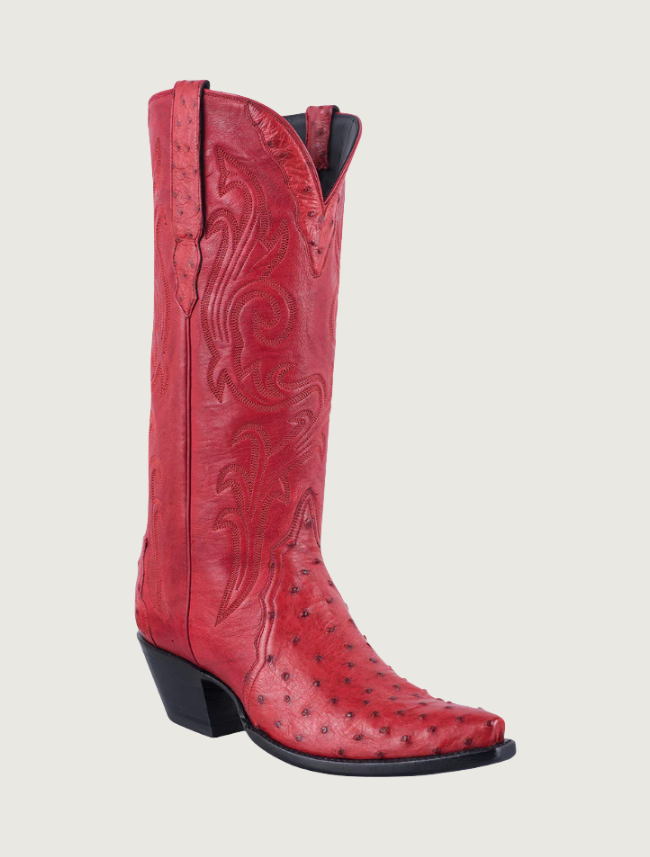 Stallion Full Quill Ostrich Gallegos Cowgirl Boots in Red