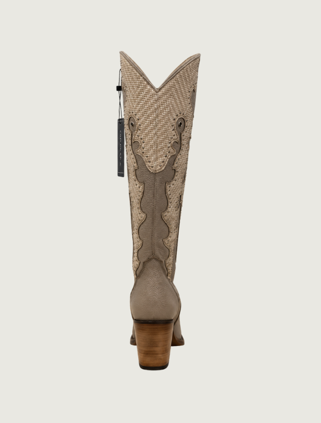 Cuadra Women's Beige Embroidery & Studs Zipper Cowboy Boots