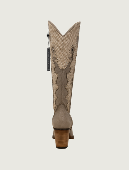 Cuadra Women's Beige Embroidery & Studs Zipper Cowboy Boots