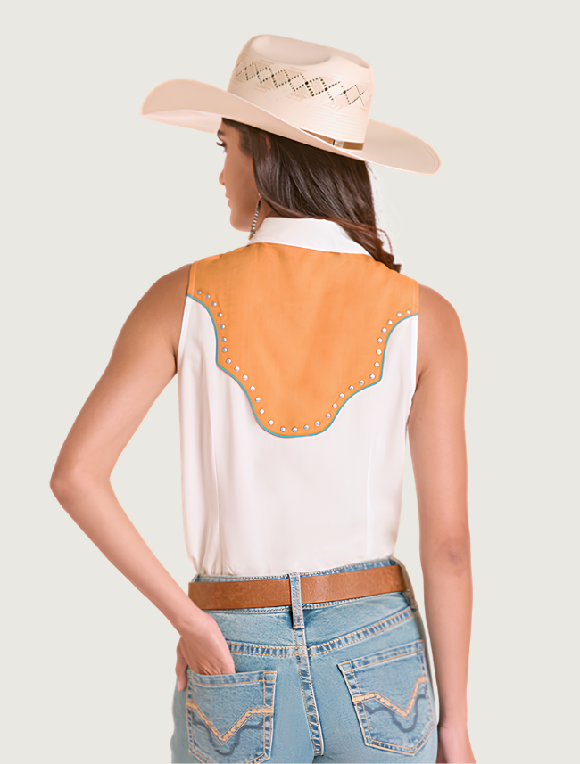 Rock & Roll Denim Floral Embroidery Sleeveless Shirt