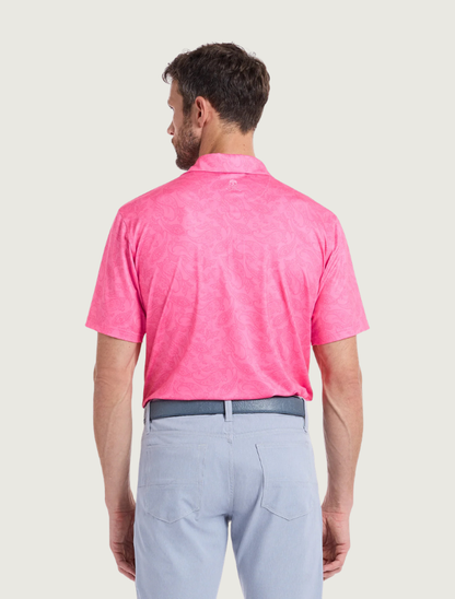 Robert Graham Orsett polo on model — back three-quarter view