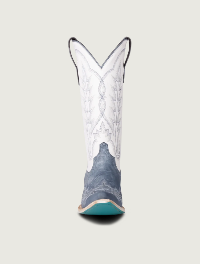 Lane Boots Lexington Cowgirl Boots in Washed Denim and Matte White