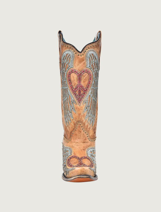 Corral Heart & Cross Overlay Worn Finish Cowgirl Boots
