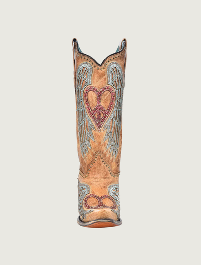 Corral Heart & Cross Overlay Worn Finish Cowgirl Boots
