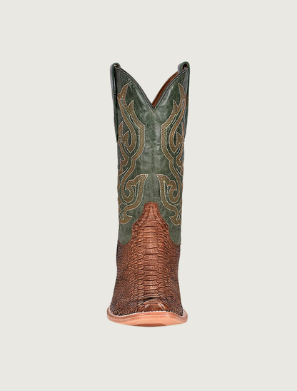 Corral Green & Brown Genuine Python Square Toe Cowboy Boots