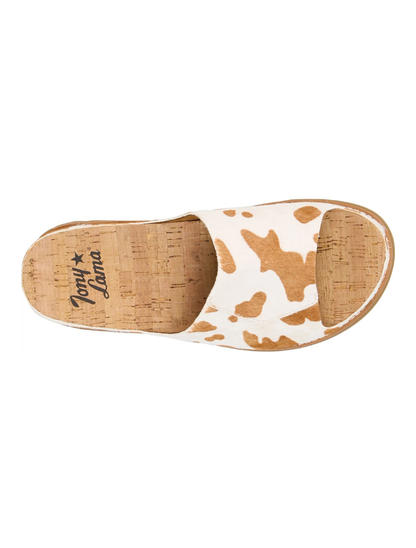 Tony Lama Women's Mareas Hair-On Sandals in White/Brown