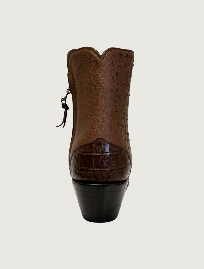 Stallion Ostrich & Caiman Zorro Ankle Boots in Kango Tobac
