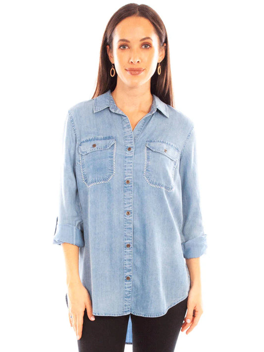 Scully High Low Blouse with Lace Up Back