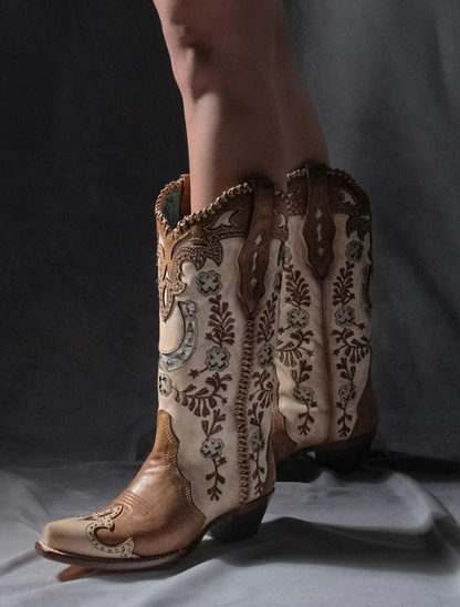 Corral Honey Embroidery & Studs Handwoven Cowgirl Boots with Horseshoes
