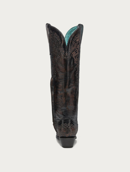 Corral Black & Honey Floral Embroidery Tall Top Cowgirl Boots