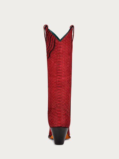 Women's Genuine Red Full Python Snip Toe Tall Top Cowboy Boot