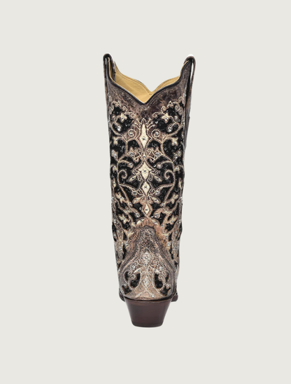 Corral Brown Cowgirl Boots with Black Glitter Inlay & Crystals