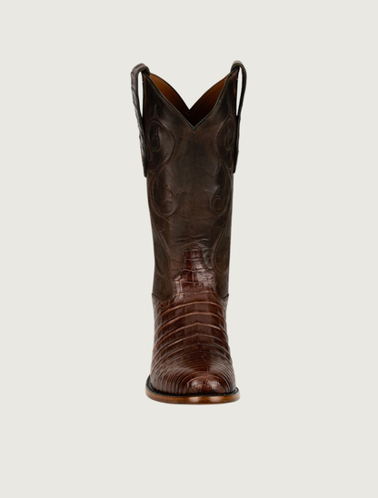 Tony Lama Agustin Brown Caiman & Cowhide Cowboy Boots, 13"