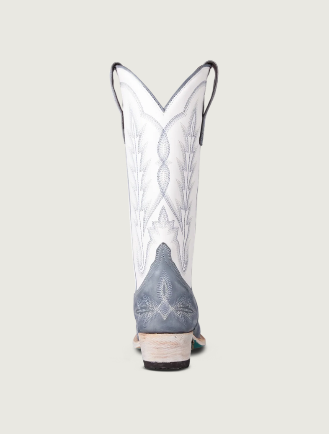 Lane Boots Lexington Cowgirl Boots in Washed Denim and Matte White