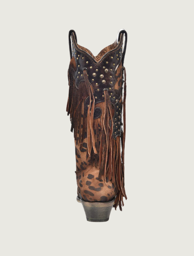 Corral Leopard Print Cowgirl Boots with Fringe