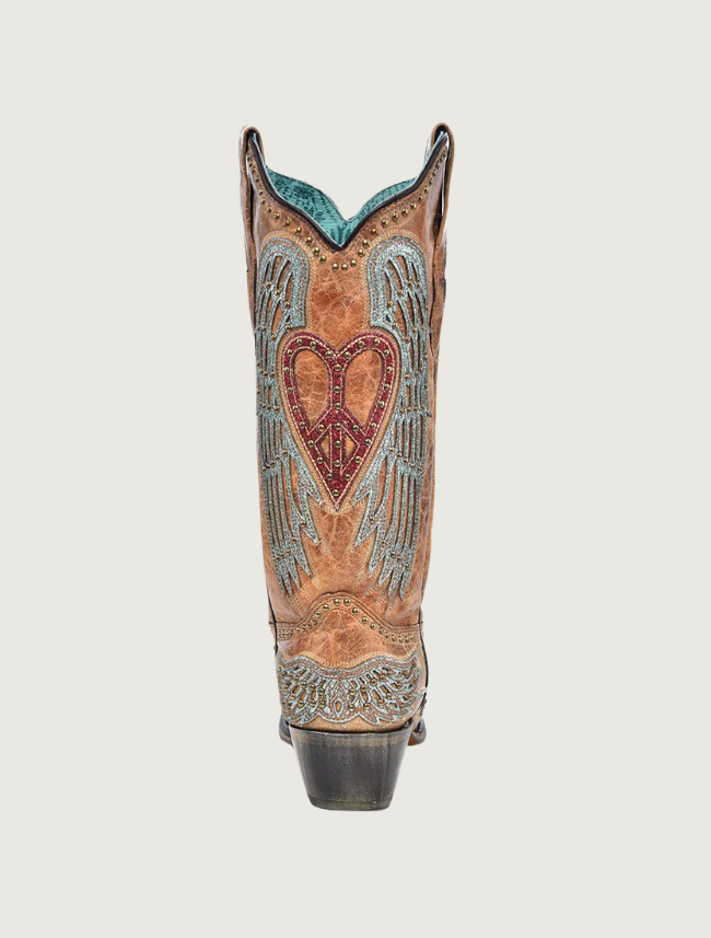 Corral Heart & Cross Overlay Worn Finish Cowgirl Boots