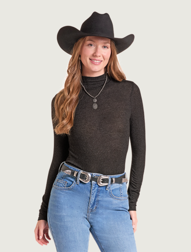 Rock & Roll Denim Women's Lurex Turtleneck Top