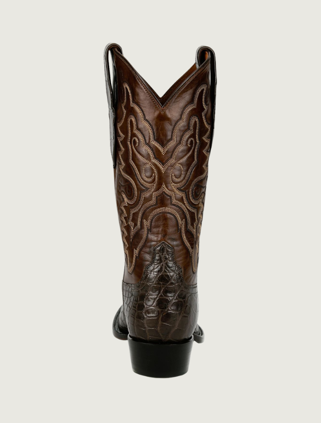 Tony Lama Cas chocolate crocodile cowboy boot — front view
