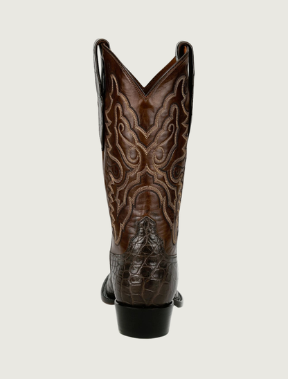 Tony Lama Cas chocolate crocodile cowboy boot — front view