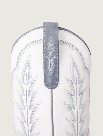 Lane Boots Lexington Cowgirl Boots in Washed Denim and Matte White