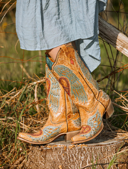 Corral Heart & Cross Overlay Worn Finish Cowgirl Boots