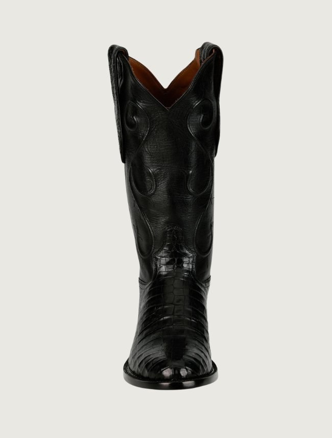 Tony Lama Agustin black caiman cowboy boot — front view