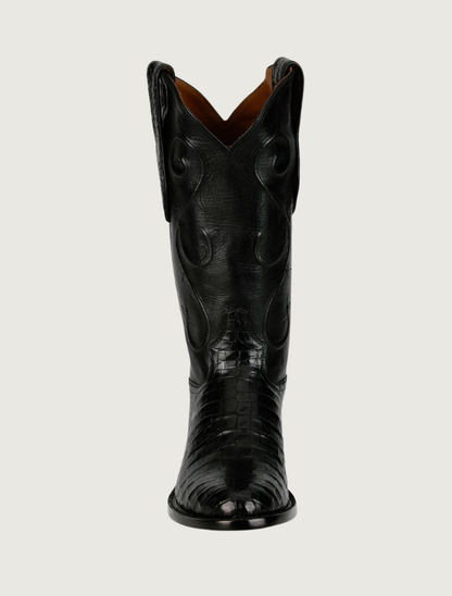 Tony Lama Agustin black caiman cowboy boot — front view