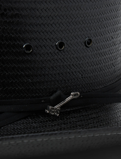 Stetson Coal Mine grosgrain hatband with JBS branding iron pin — detail view
