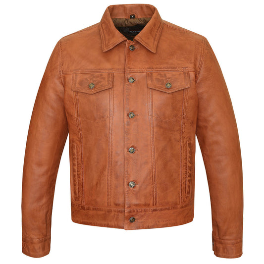 Leathers' Mens Trucker Leather Jacket