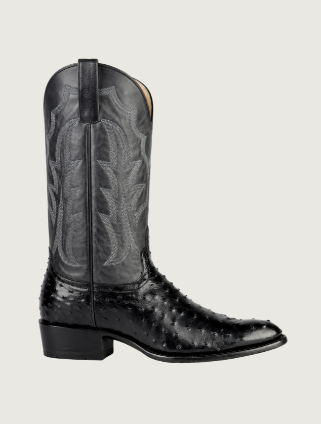 Horse Power Top Hand Full Quill Ostrich Cowboy Boots in Black
