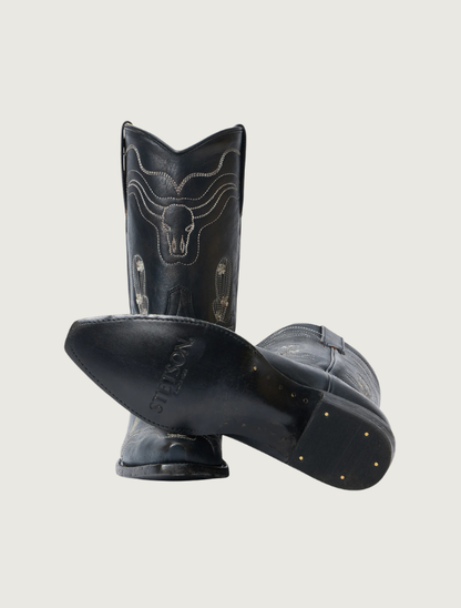 Stetson Sedona Black Embroidered Snip Toe Cowgirl Boots